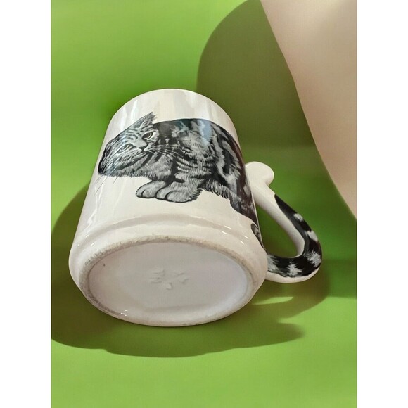 Kitty Cat Tail Handle Coffee Cup Mug Gray Striped Kitten Vintage Retro Cute Rare - Picture 5 of 6